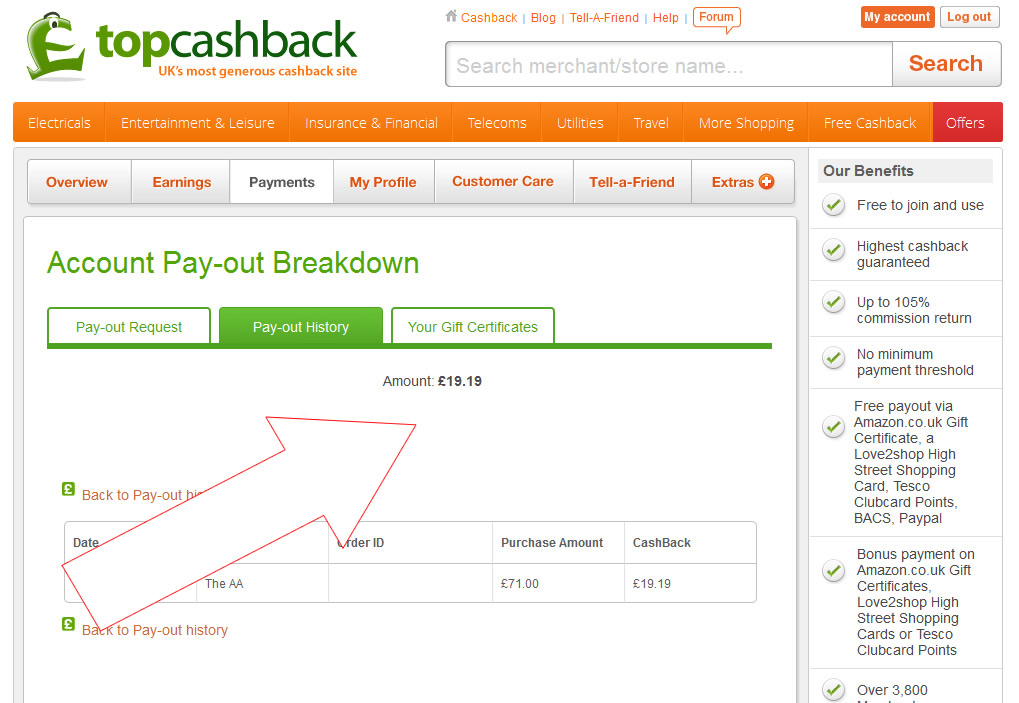 Topcashback Pay-out