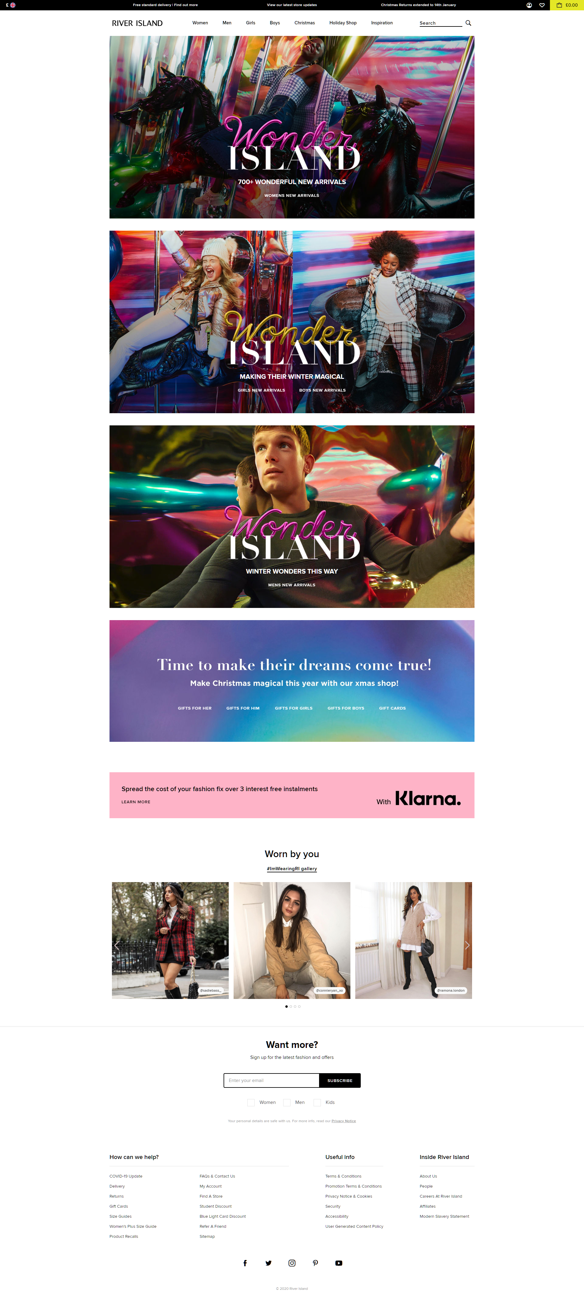 River Island screenshot of website homepage with link to it