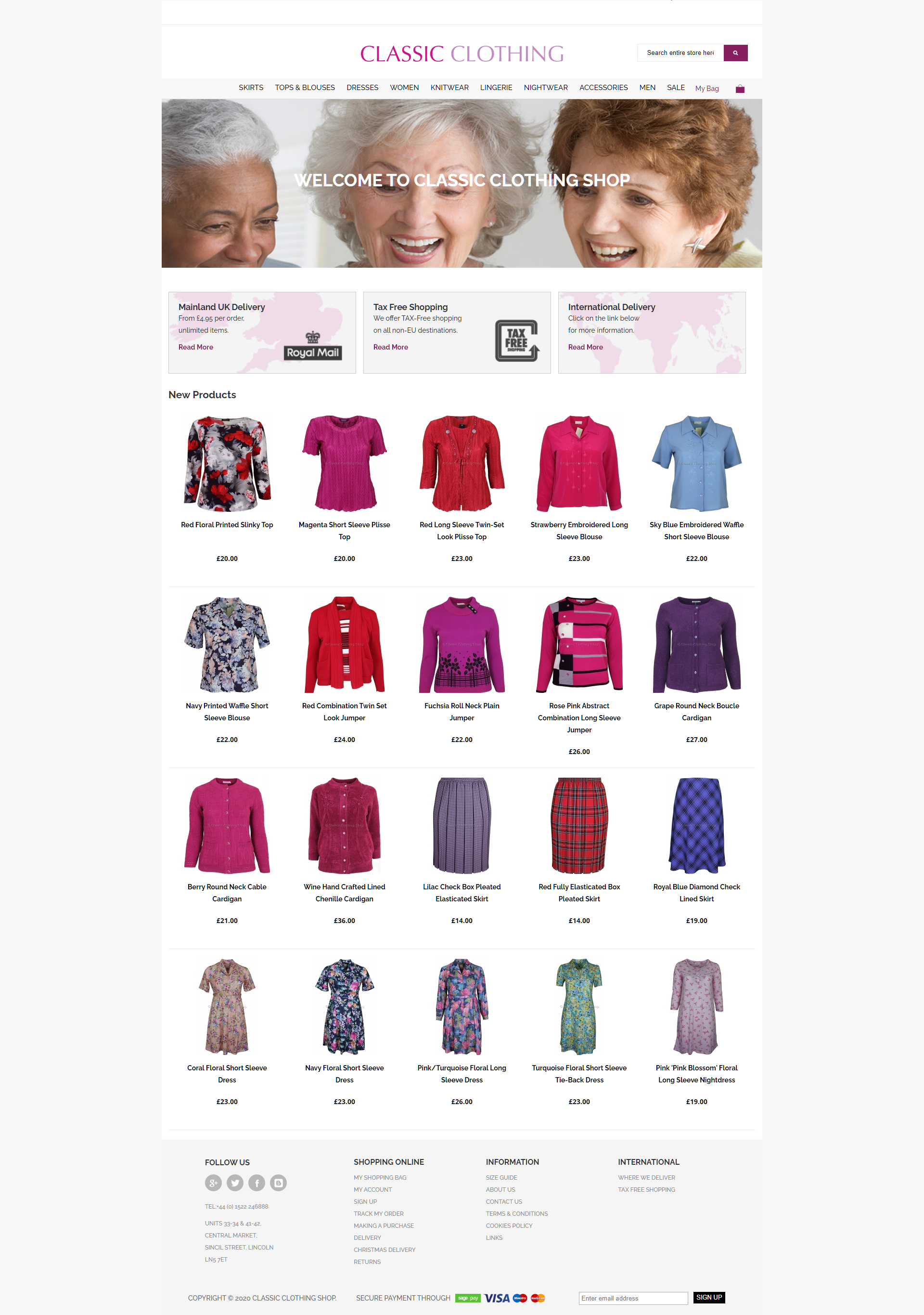 Classic Clothing Shop screenshot of website homepage with link to it